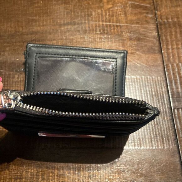 Steve Madden Hayden Card Wallet Black/silver Zipper Folding - Picture 4 of 5